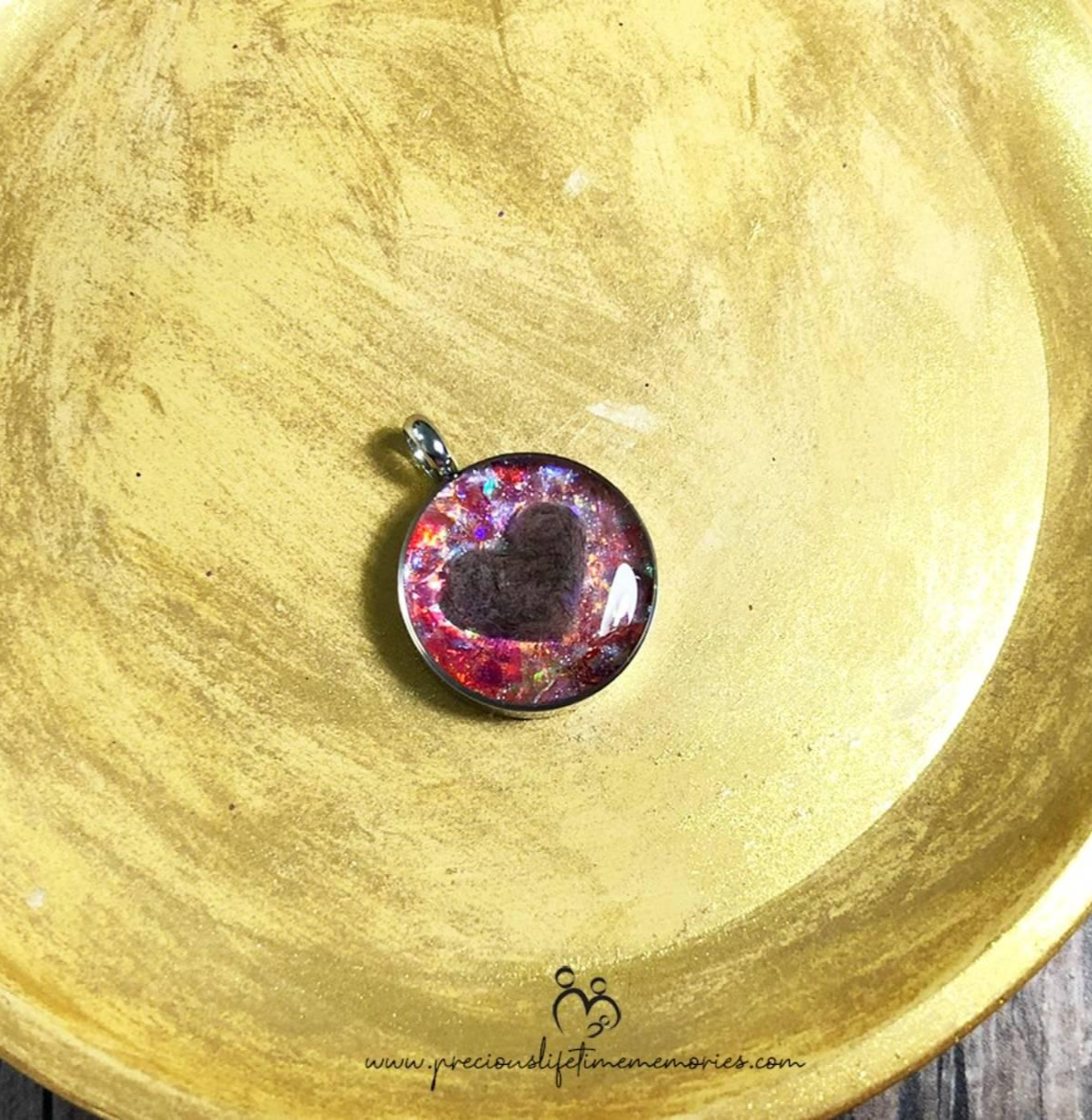 Cremation Heart Ashes PM Flakes Pendant (18mm)