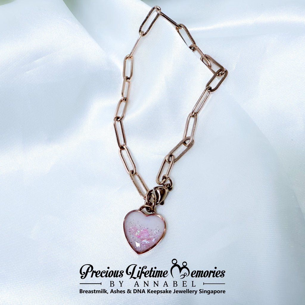 Berry Stardust Breastmilk Heart Eternal Link Bracelet (16mm)