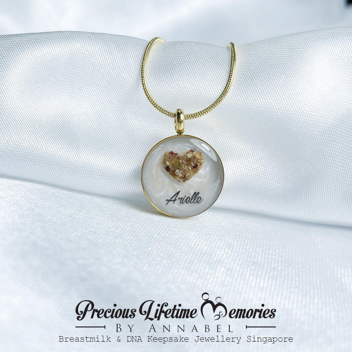 Breastmilk, Umbilical Cord Heart Pearl Effect Necklace Pendant (18mm)
