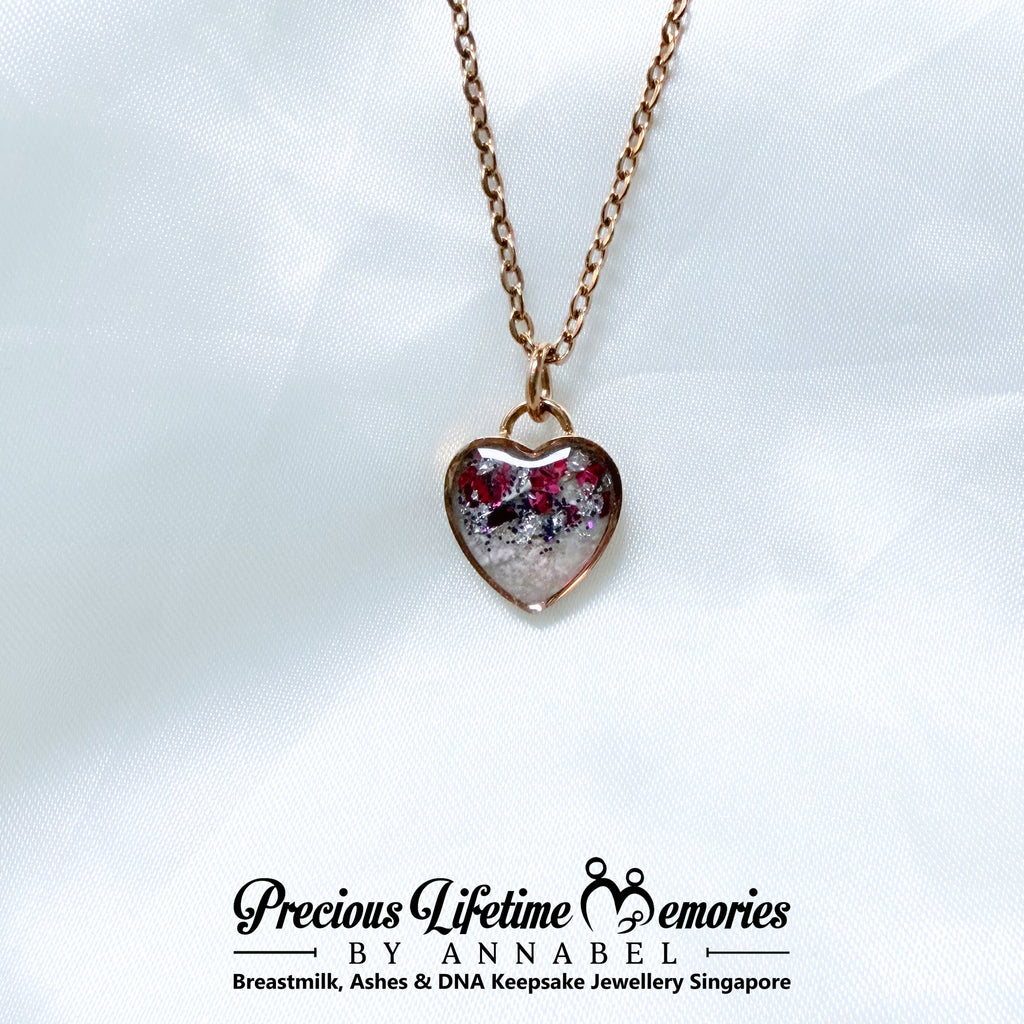 Cremation Ashes Rose Stardust Heart Necklace Pendant (16mm)