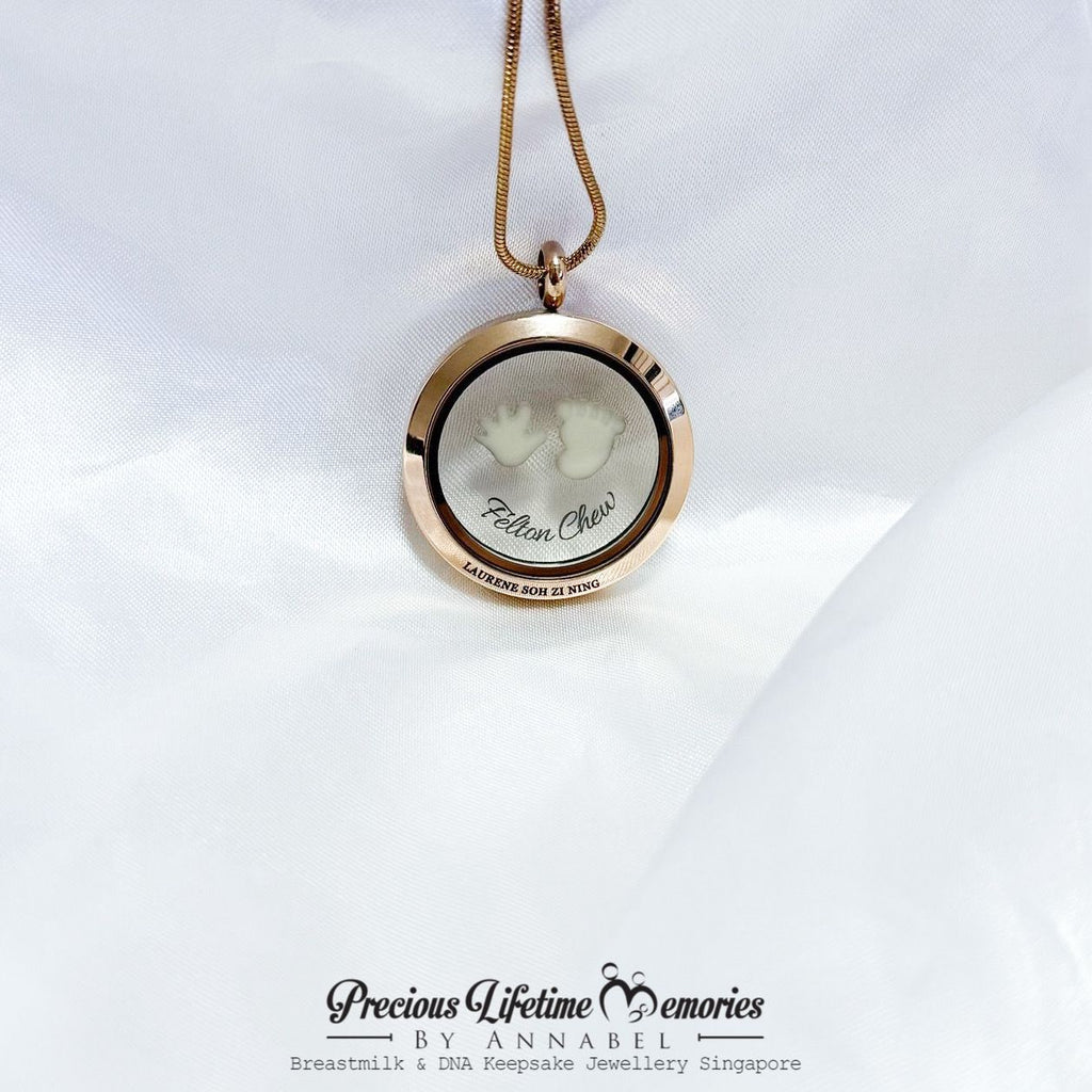 Triple Inclusion Hand And Feet Gems Glass Locket