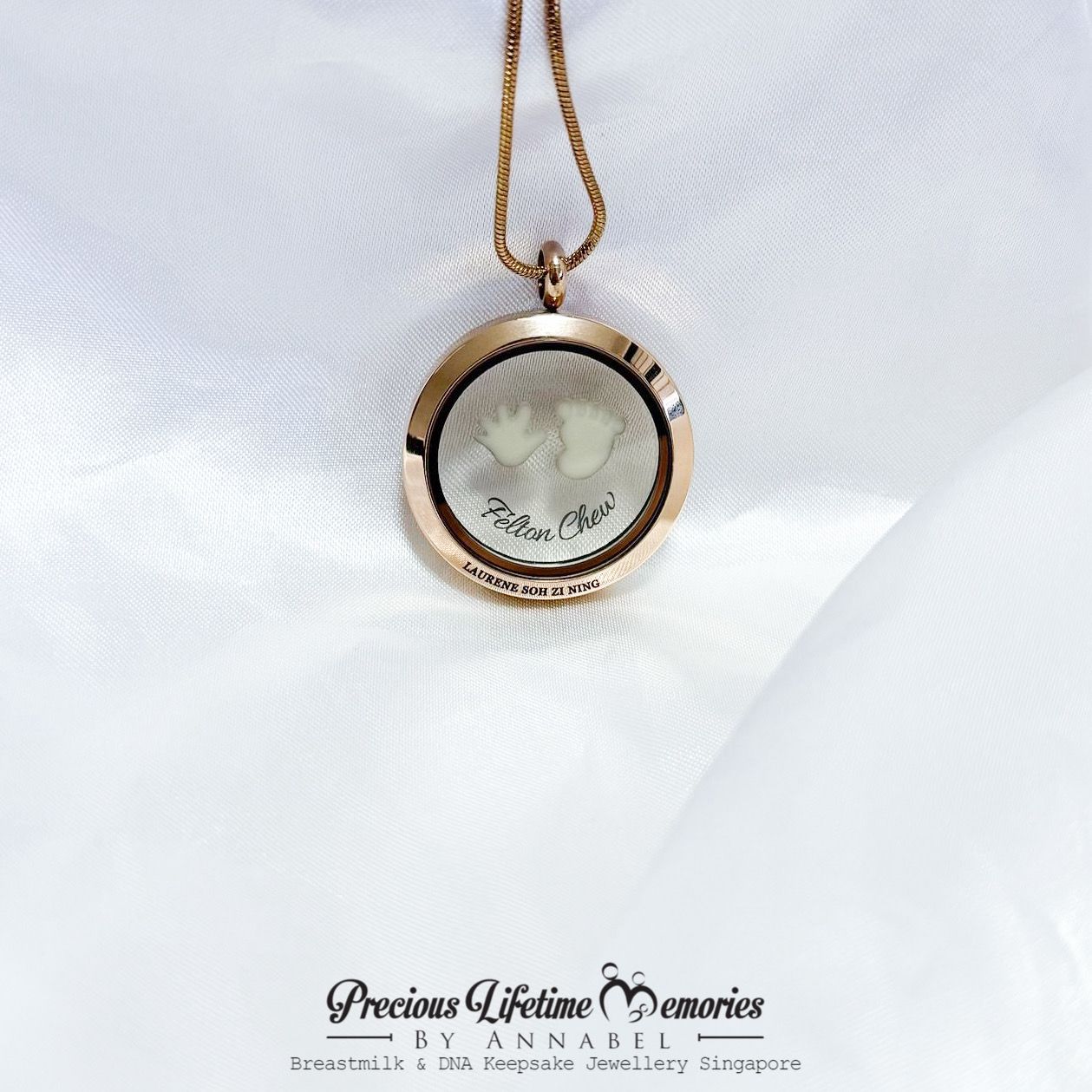 Triple Inclusion Hand And Feet Gems Glass Locket