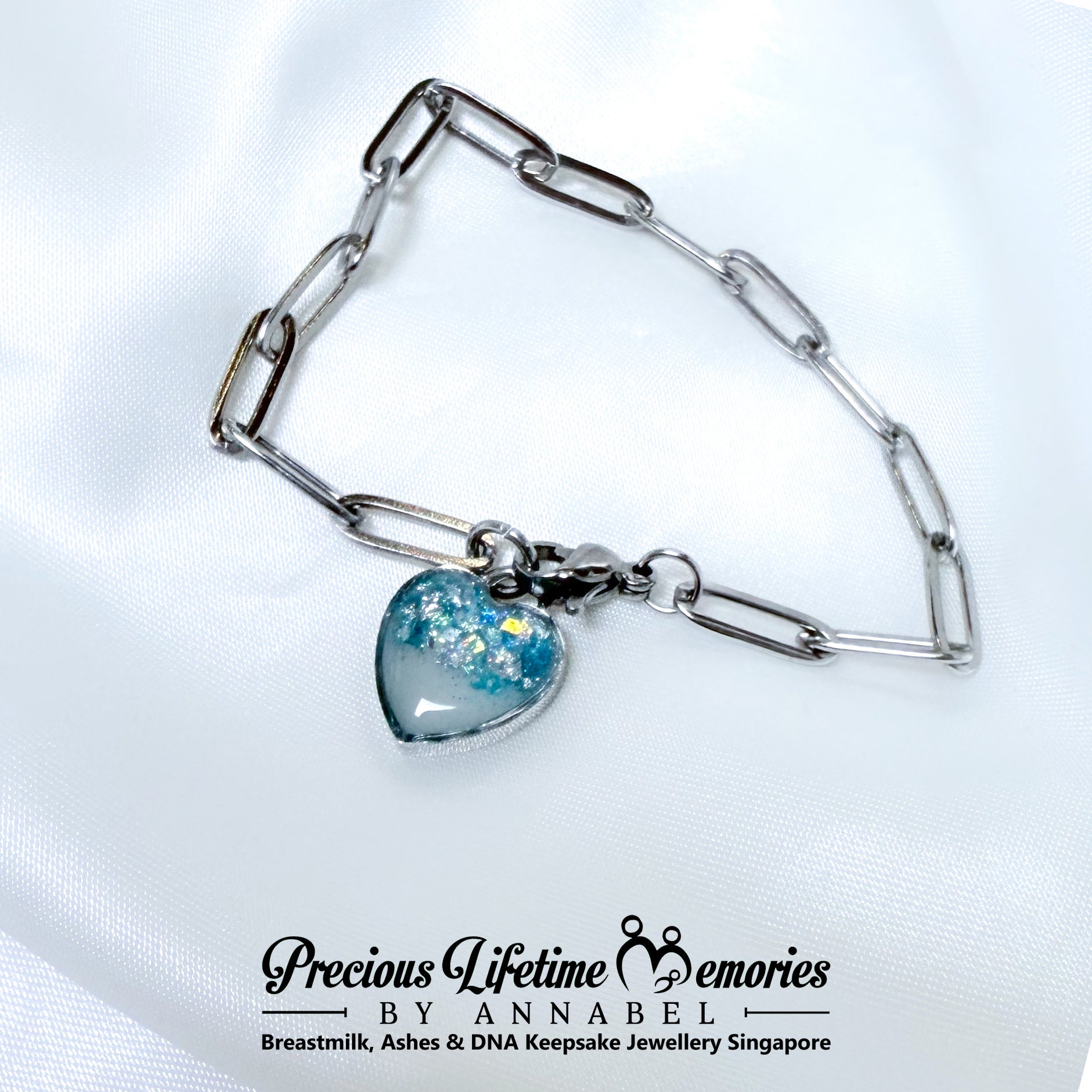 Frozen Blue Breastmilk Heart Eternal Link Bracelet (16mm)