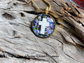 Cremation Galaxy Purple Flakes Bold Cross Ashes Pendant (18mm)