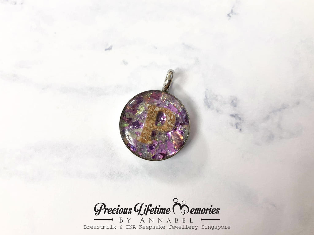 Cremation Initial Ashes Pm Flakes Pendant (18mm)