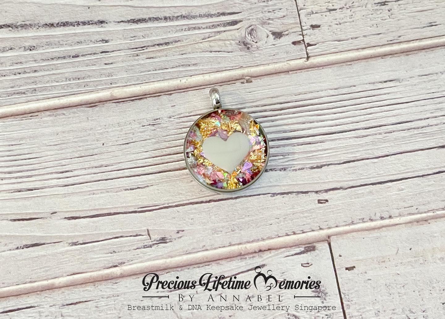 Sparkle Rose Heart Breastmilk Necklace Pendant (18mm)