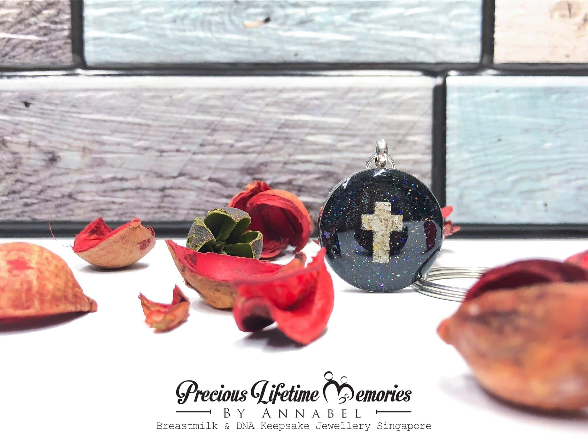 Cremation Thick Cross Ashes Glitters Pendant (25mm)