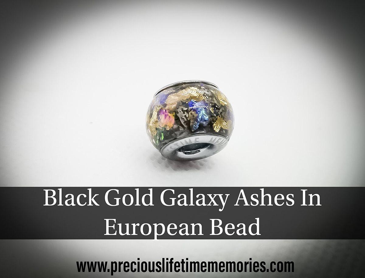 Memorial Ash Black Gold Galaxy European Bead Charm