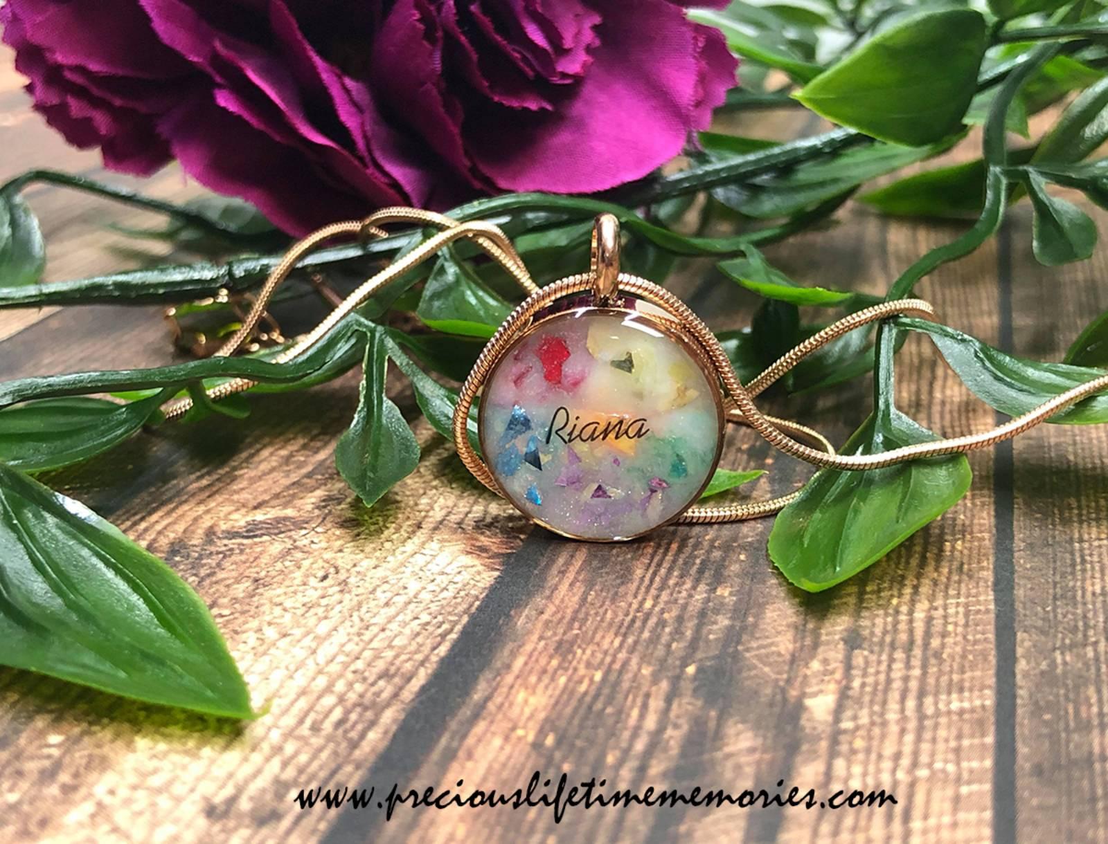 Rainbow Flakes Breastmilk Necklace Pendant (18mm)