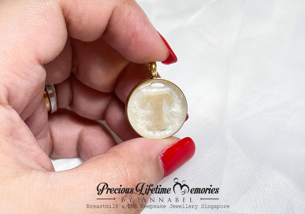 Cremation Ashes Bold Initial Pearl Effect Pendant (18mm)