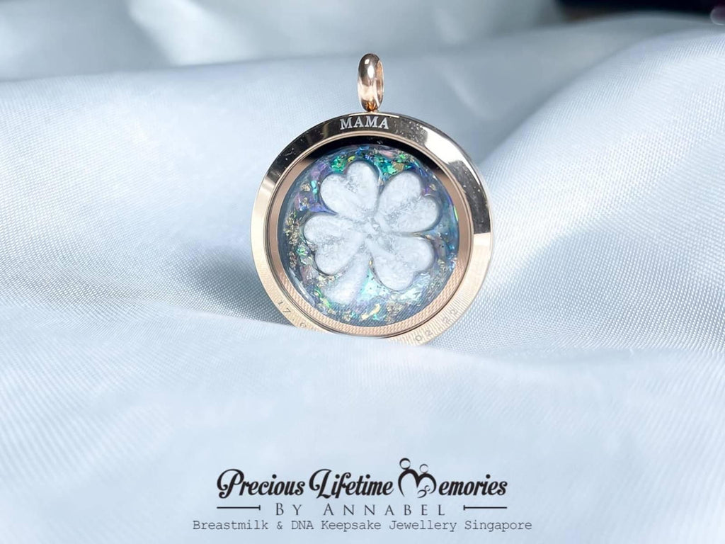 Memorial Cremation Ashes Clover Galaxy Glass Locket