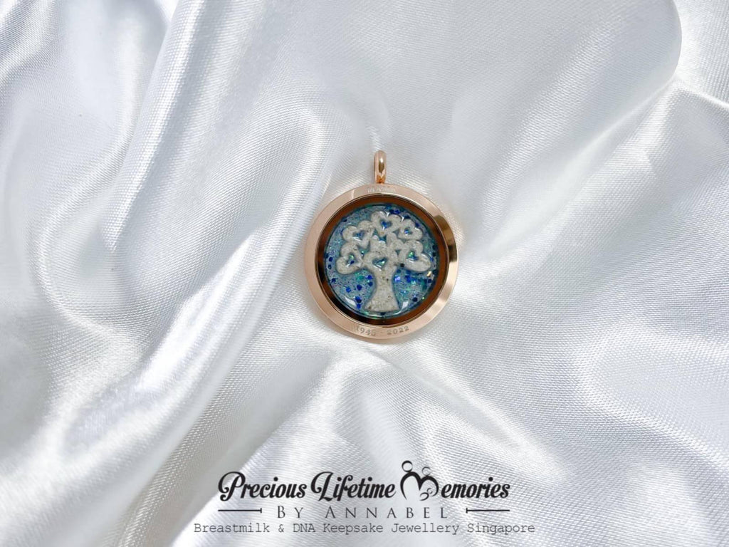 Cremation Ashes Tree Of Love PM Blue Mix Glass Locket