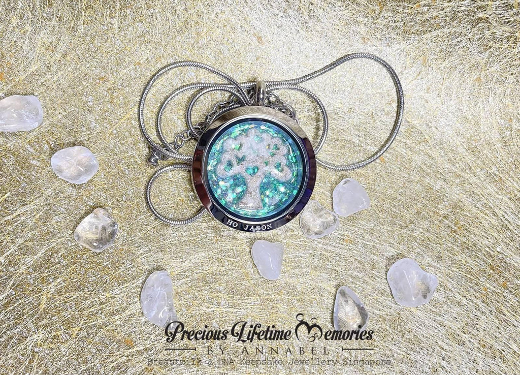 Memorial Cremation Tree Of Love Full Falling Glitter Glass Locket