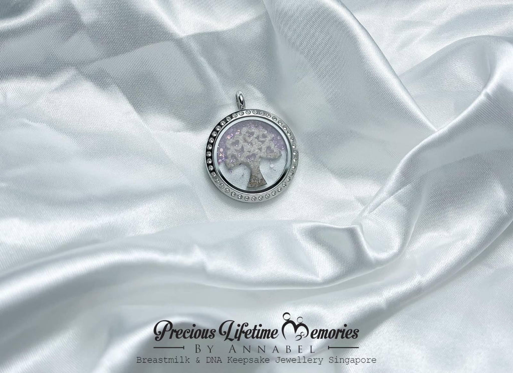 Memorial Cremation Tree Of Love Falling Glitter Glass Locket