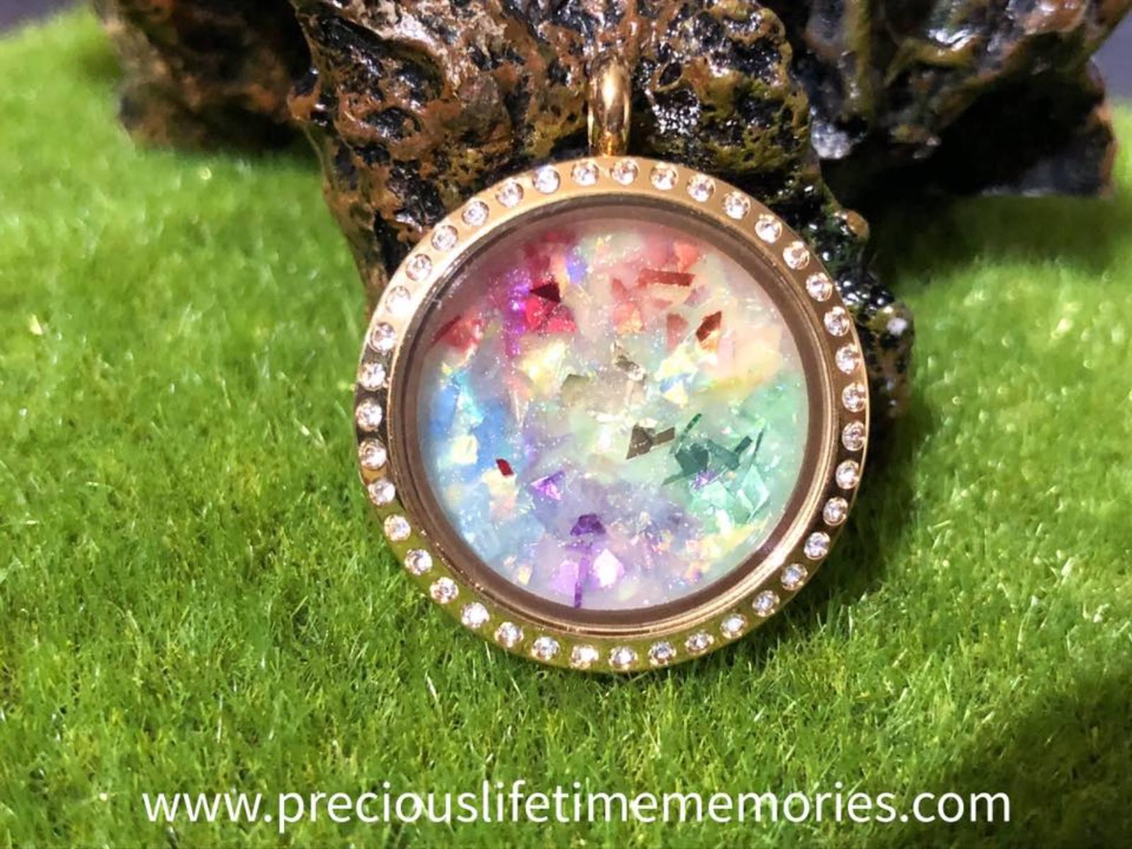 Breastmilk Rainbow Flakes Glass Locket