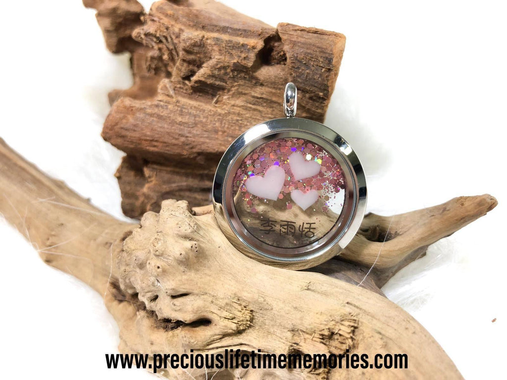 Triple DNA Loves Gem Falling Glitters Glass Locket