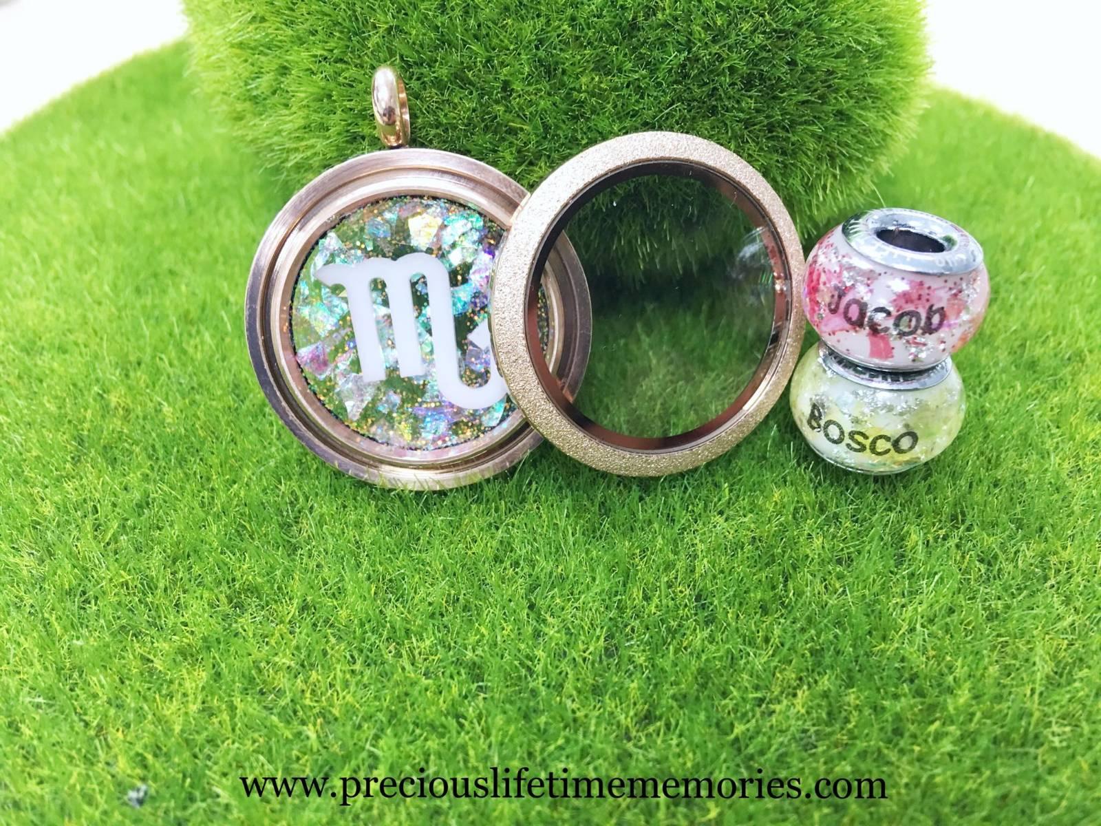 Horoscope Breastmilk Gems Sparkling Flakes Glass Locket