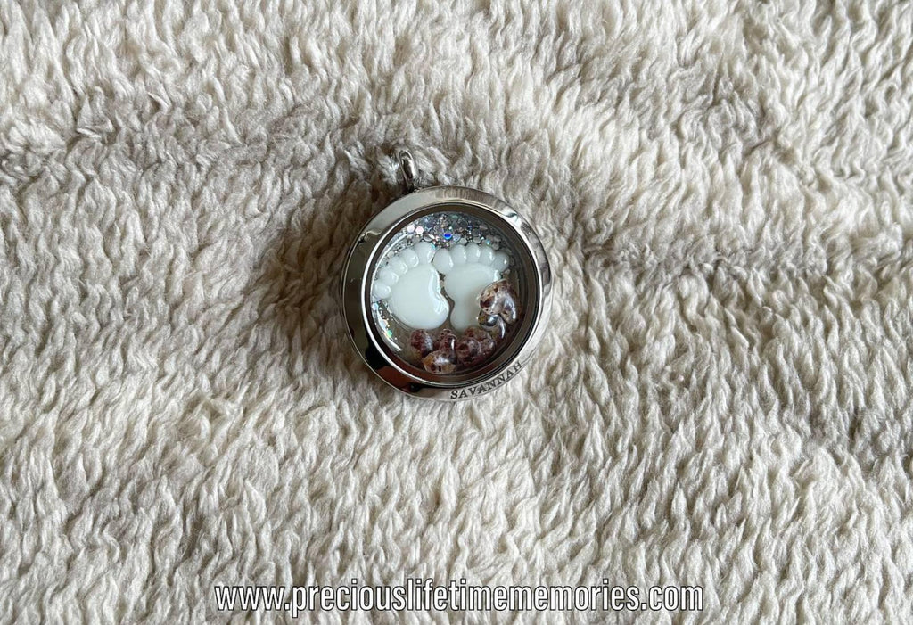 Mighty Feet With Floating Hearts Glass Locket