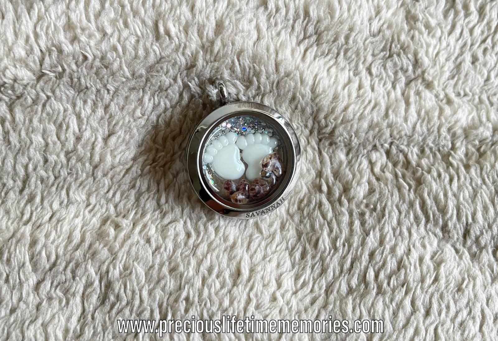 Mighty Feet With Floating Hearts Glass Locket
