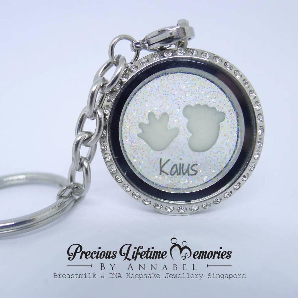 Triple Inclusion Hand And Feet Gems Glass Locket
