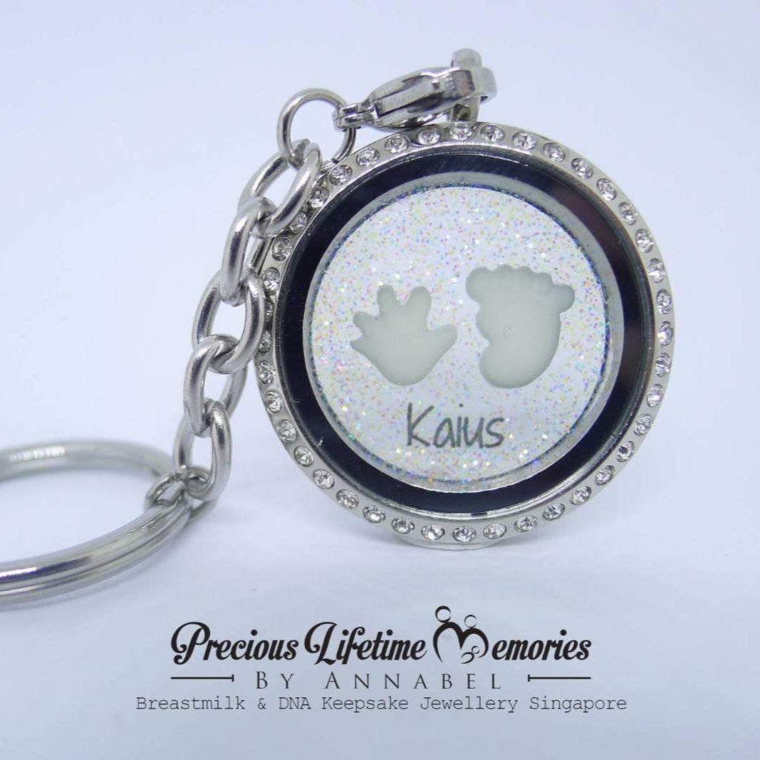 Triple Inclusion Hand And Feet Gems Glass Locket