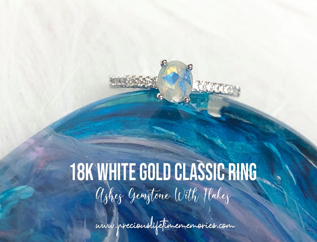 18K Gold Memorial Ash Keepsake Elegant Round Diamond Ring