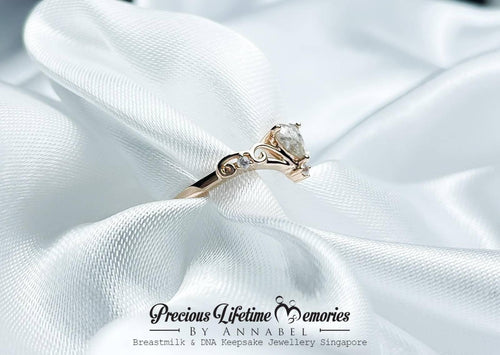 18K Gold Cremation Ashes Princess Heart Ring