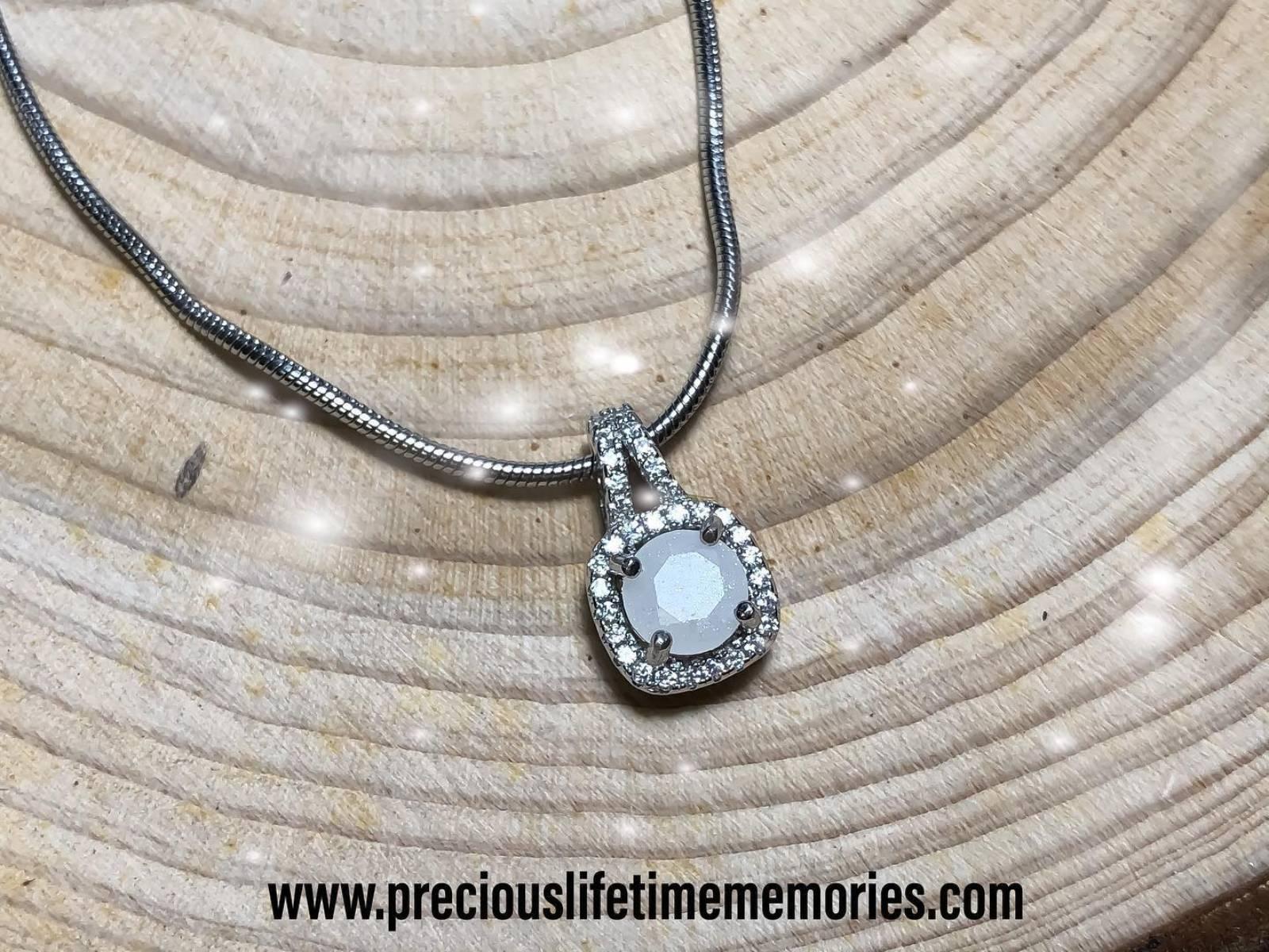 Holo Square Round Solitaire Breastmilk Necklace (S925)