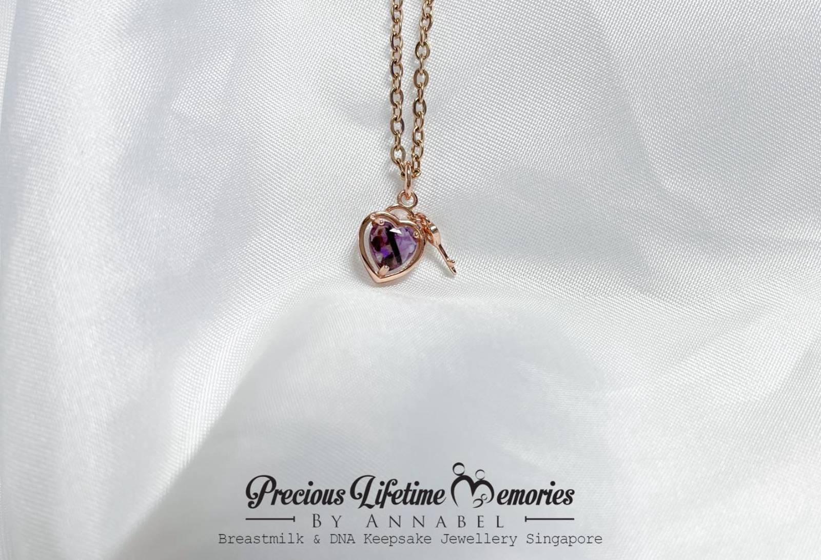 Lock Love Heart Resin Birthstone Breastmilk Necklace (S925)