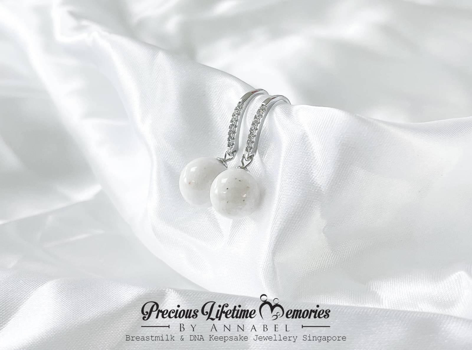 18K Gold Cremation Ashes Pearl Straight Diamonds Earring