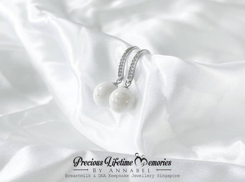 18K Gold Cremation Ashes Pearl Straight Diamonds Earring