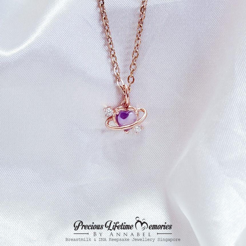 Galaxy Heart Resin Birthstone Breastmilk Necklace (S925)