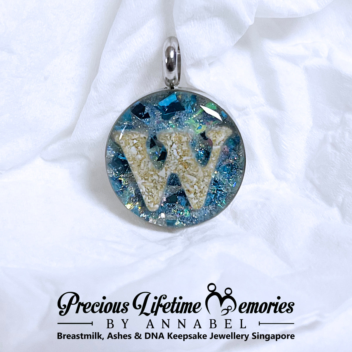 Cremation Initial Ashes Pm Flakes Pendant (18mm)
