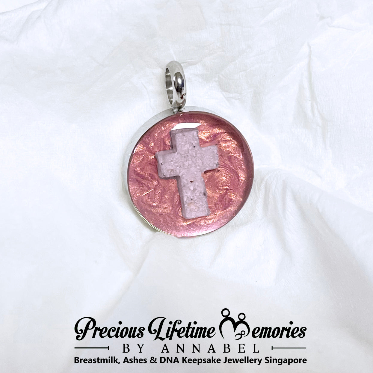 Cremation Ashes Cross of Hope Pearl Effect Necklace (18mm)