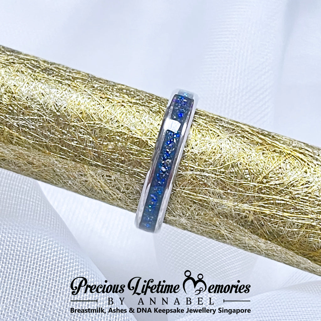 Cremation Ashes Black Blue Galaxy Ring