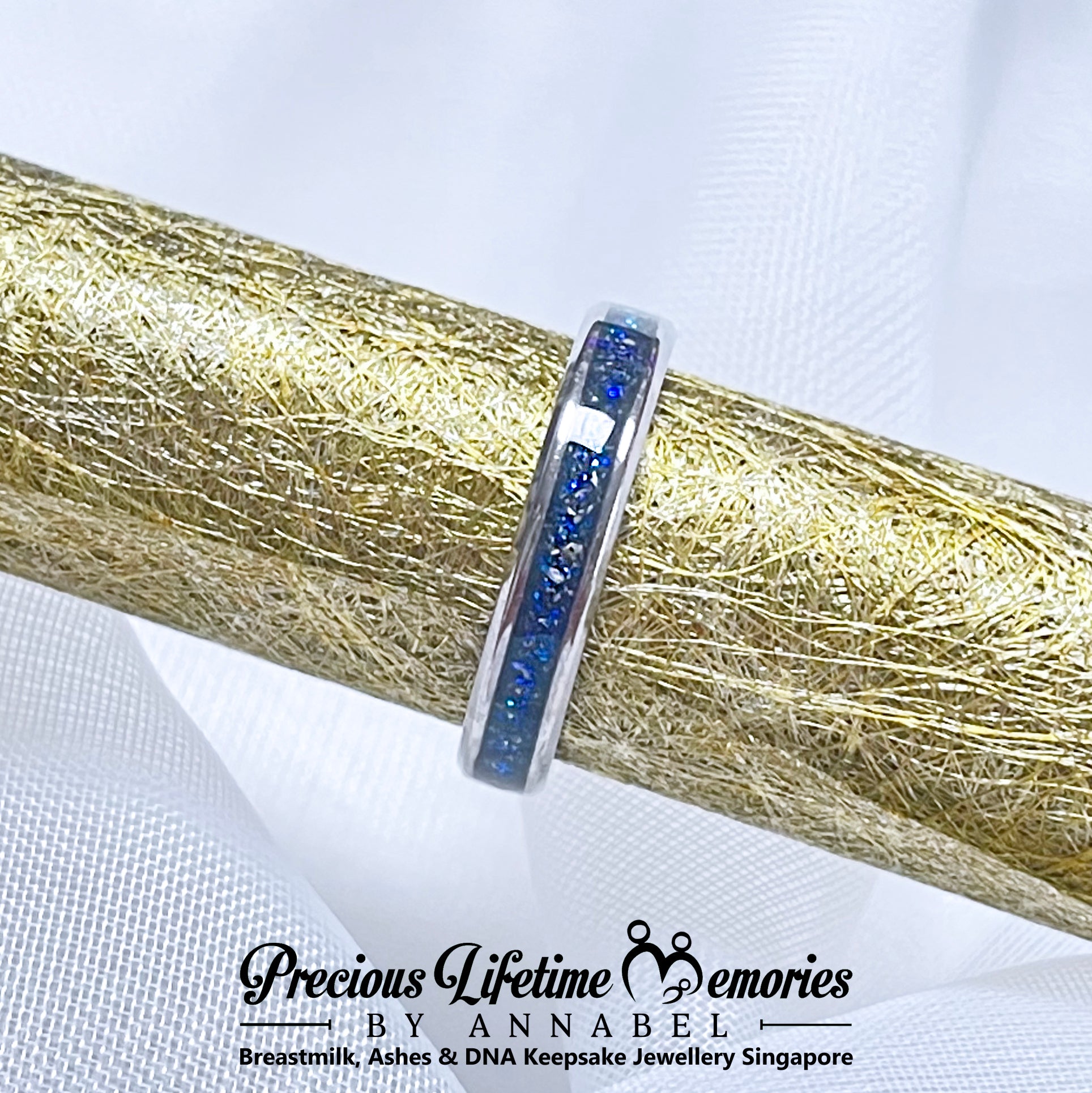 Cremation Ashes Black Blue Galaxy Ring
