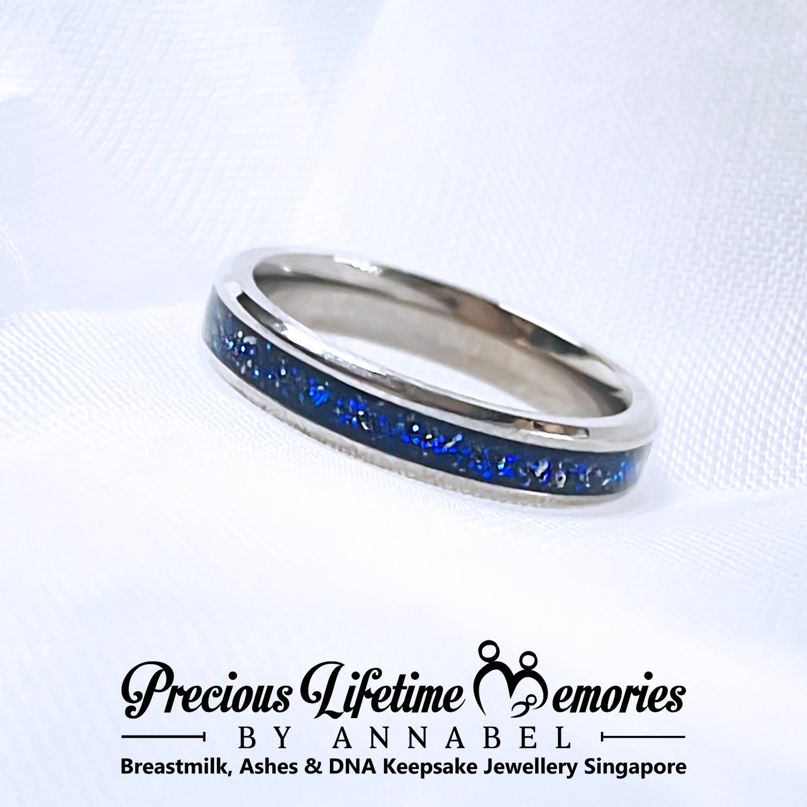 Cremation Ashes Black Blue Galaxy Ring