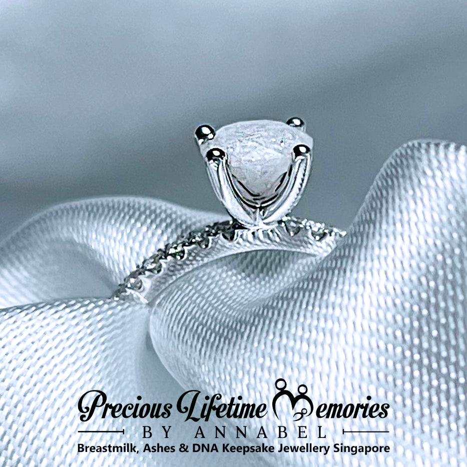 18K Gold Memorial Ash Keepsake Elegant Round Diamond Ring