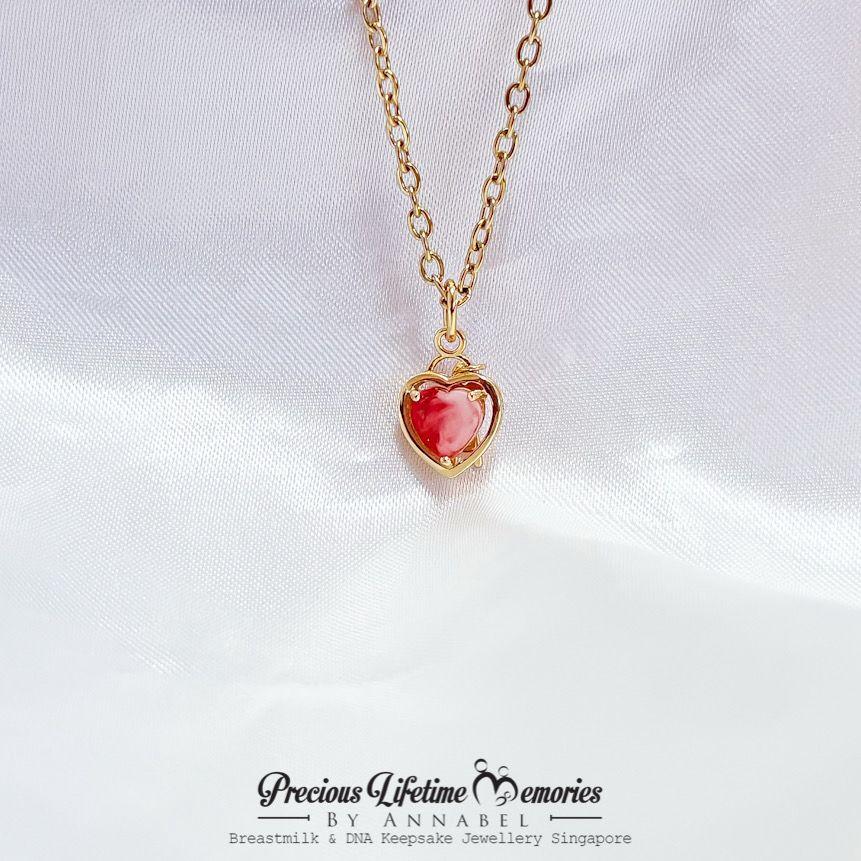Lock Love Heart Resin Birthstone Breastmilk Necklace (S925)