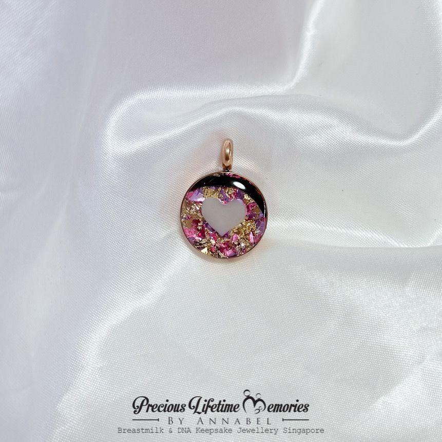 Sparkle Rose Heart Breastmilk Necklace Pendant (18mm)